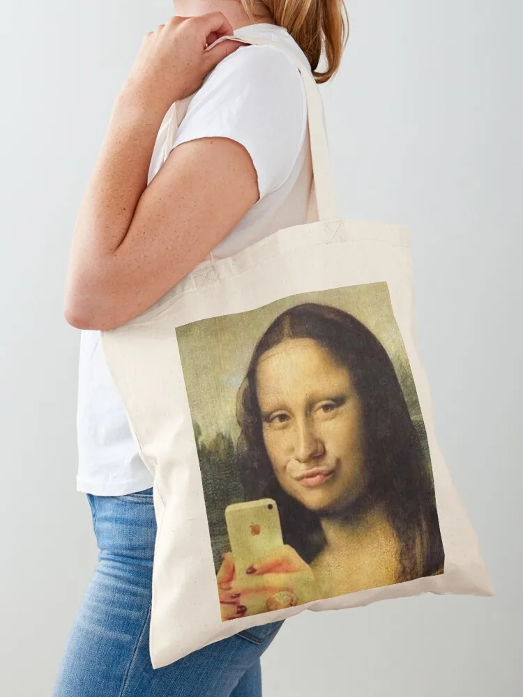 But first let me take a selfie - Funny Mona Lisa selfie Tote Bag bag for beach Lady bags Big bag Canvas Tote