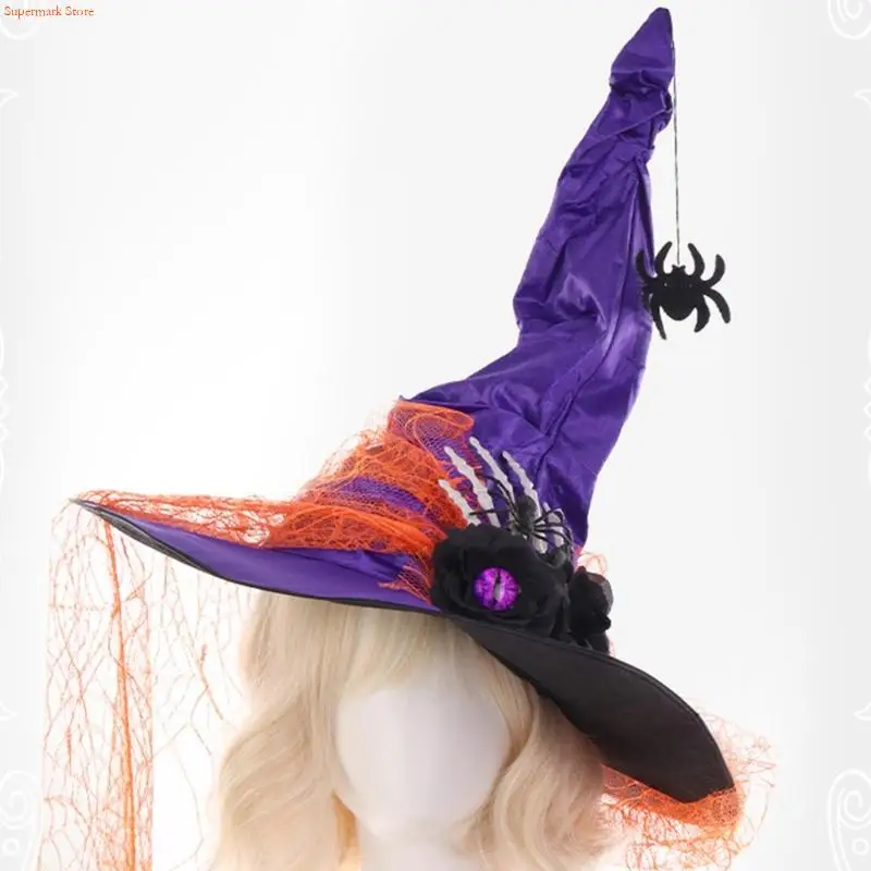 

Q5WE Hat With Delicate Lace Design Mystical Party Headgear For Halloween Costume Parties And Cosplay Event