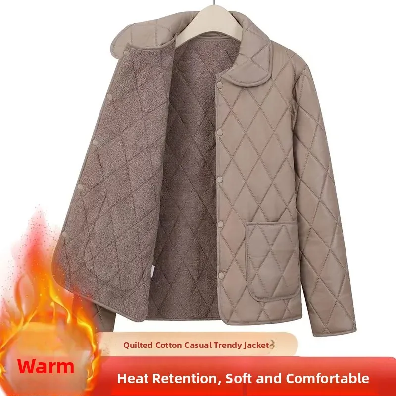 

Slimming Diamond Pattern Loose Fit Lightweight Women's Cotton Jaet Faionable Casual Sle Long Sve Warmth Outerwear