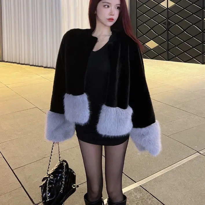 

Осенне-зимнее новое женское пальто из искусственного меха с круглым вырезом, модный короткий топ