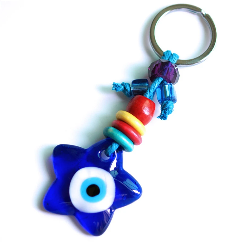 

2pcs Devil's Eye Türkiye Greece Glass Blue Eye Jewelry Key Chain Pendant Palm and Star Shape Wall Hangings