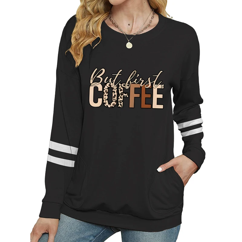 But First Coffee Leopard Print T Shirt for Women Gift for Coffee Lover Long Sleeve T-shirt Leopard Coffee Graphic Soft Tee Shirt