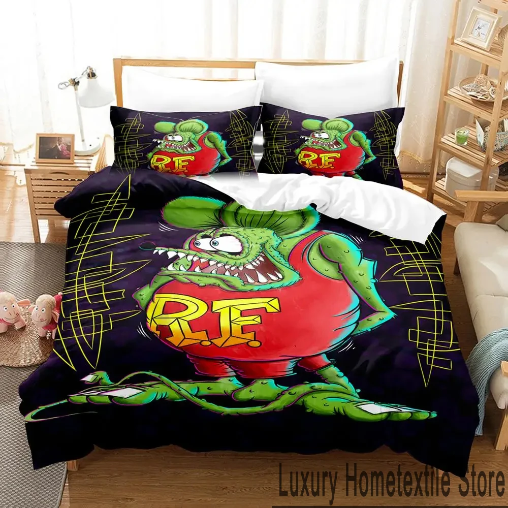 3D Print Cartoon Rat Fink Bedding Set Duvet Cover Bed Set Quilt Cover Pillowcase Comforter king Queen Size Boys Adult Bedding