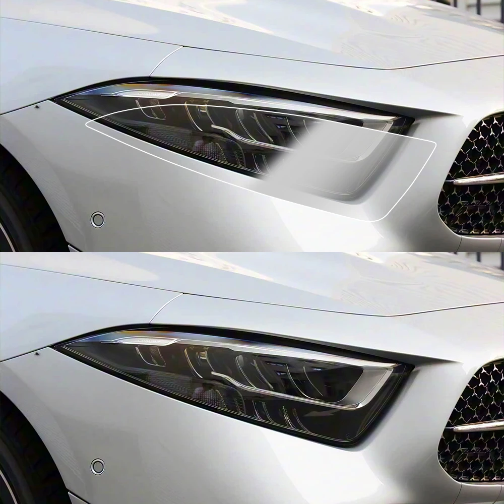 For Mercedes Benz CLA CLE CLS C118 Smoke Black Car Headlight TPU Protective Film High-Gloss Vinyl Wrap Anti-Scratch Custom Fit