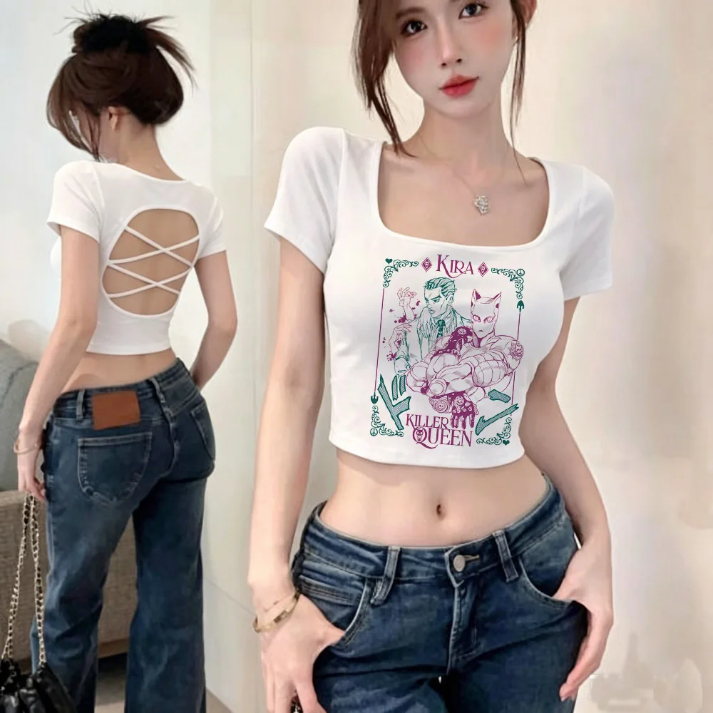Jojo Bizarre Adventure crop top ladies anime manga korean fashion funny cute tshirt gyaru meme manga grunge graphic