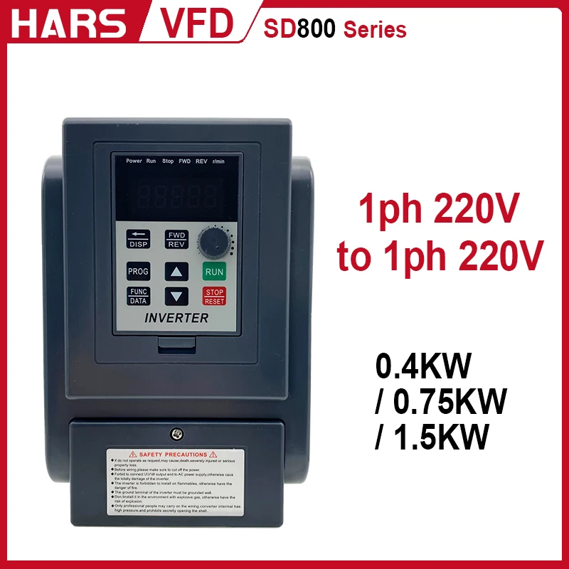 

VFD однофазный вход 220 В однофазный выход 220 В 0,4/0,75/1,5 кВт преобразователь частоты регулятор скорости двигателя
