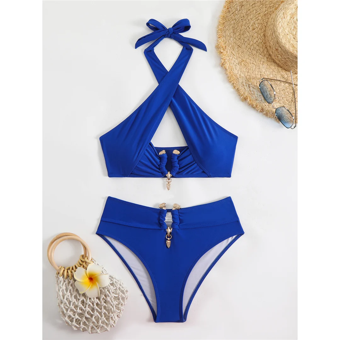 Neuer Neckholder-Bikini mit Cut-Outs und hoher Taille, Damen-Badeanzug, zweiteiliges Bikini-Set, gepolsterter Badeanzug, Badebekleidung, Schwimmbekleidung V6256B – Detail 32