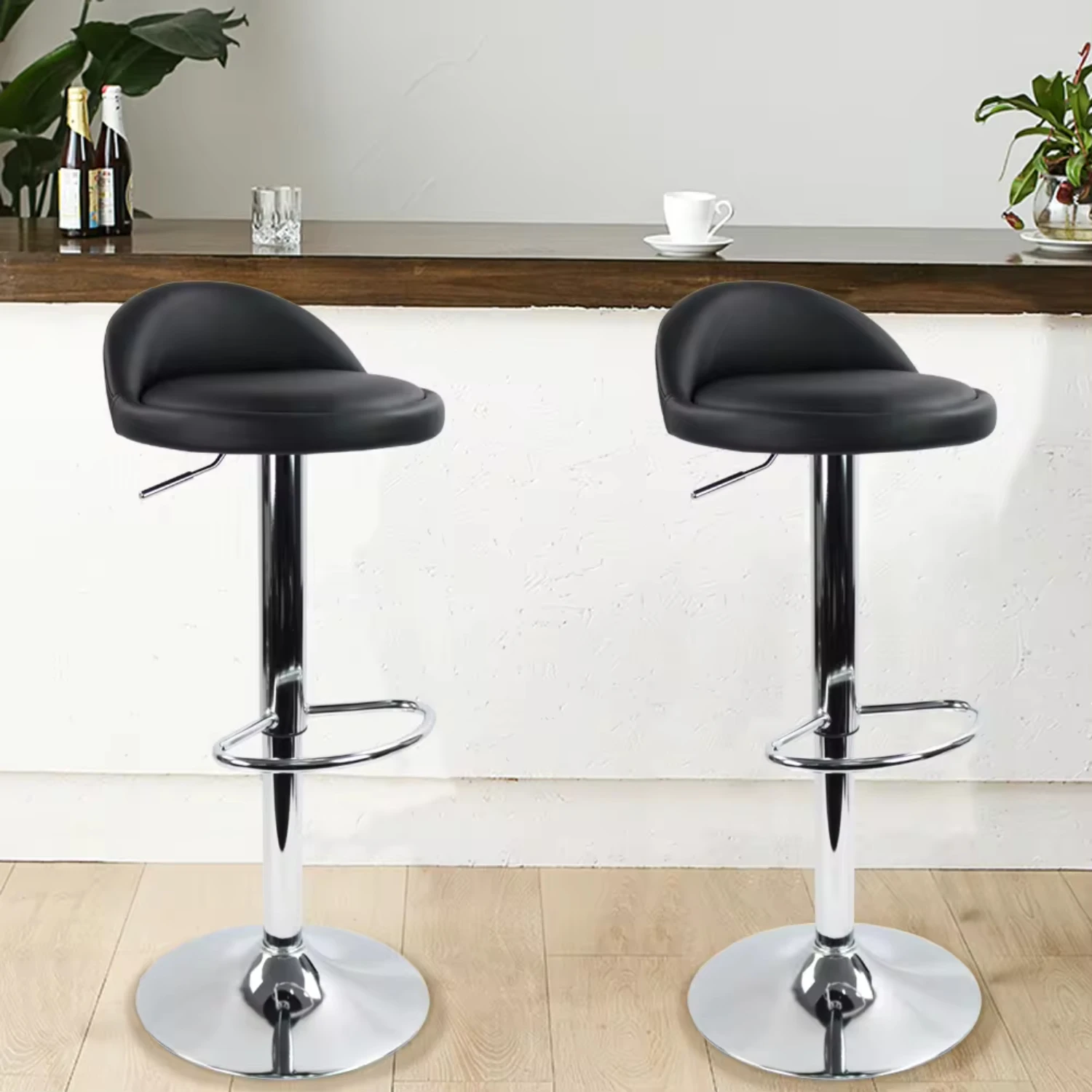 PU Leather Round  Stool with Back Rest Height Adjustable Swivel Pub Chair  Kitchen  stools