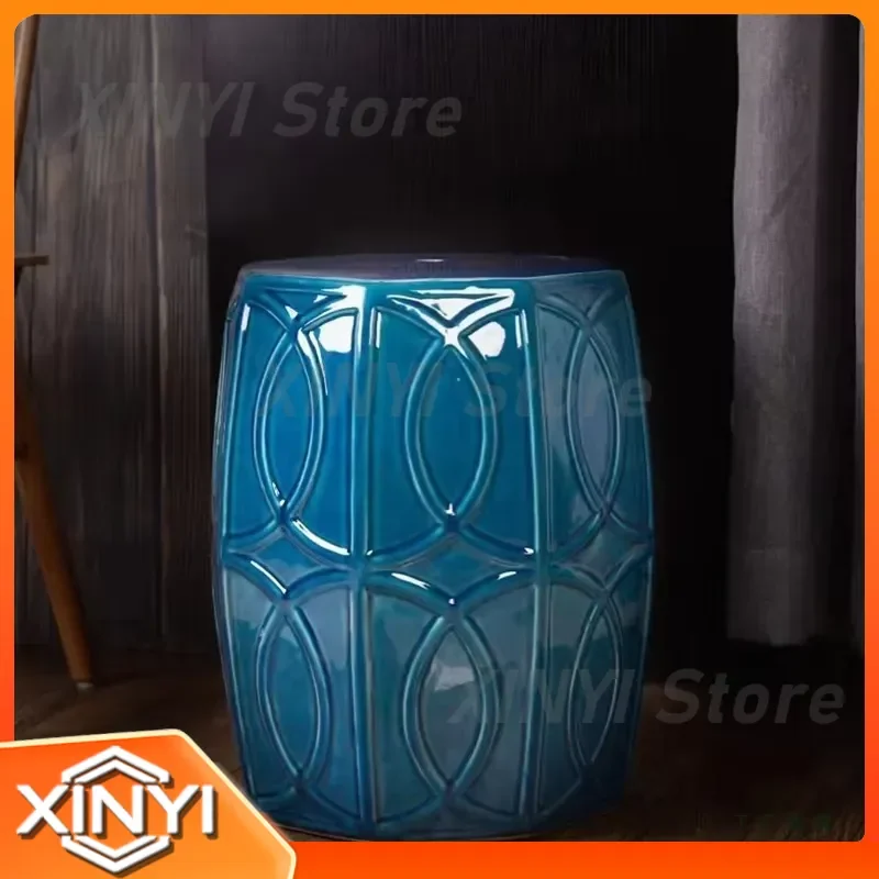 Chinese Ceramic Drum Stool for Home Decor for Living Room for Bedroom for Entryway Embroidered Porcelain Seat Side Table