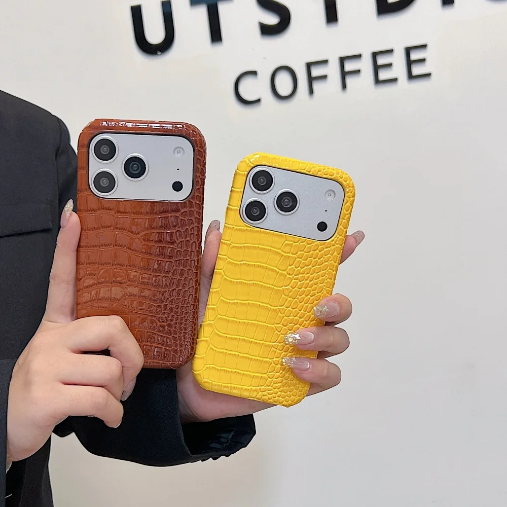 Crocodile Patterned PU Leather Glossy Case For iPhone 18ProMax 17 16 15 14 Pro Max Plus 13 12 11 Luxury Creative Frameless Cover