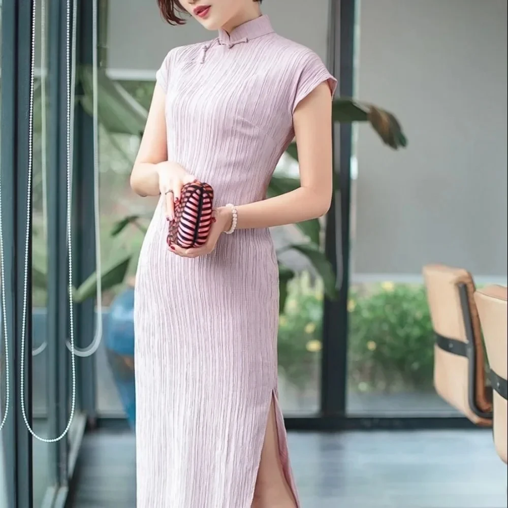 

Chinese Cheong Sam Retro Tang Style Short Sleeve Stand Collar Vintage Dress Woman Qipao Modified Cheongsam Women's 2025 Summer