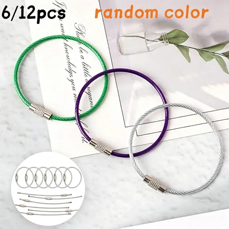 6/12pcs Multi-Color Wear-Resistant Wire Rope Key Ring hardware Small Key Ring Detachable Wire Rope Ring Knob Lock Accessories.