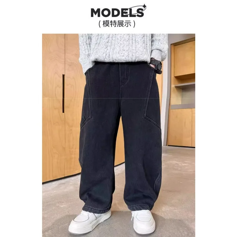 UNITIM Kinder-Jungenhosen Herbst 4-14 Jahre Kinder-Jungen-Jeanshosen Locker Sitzende Winter-Samt-Warme Jugendliche Jungen-Jeans – Detail 9