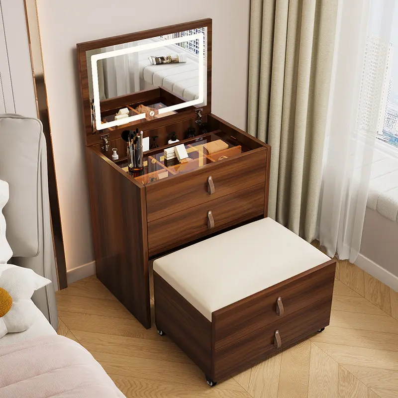 Smart makeup table, dresser, bedroom, modern solid wood small bedside table integrated
