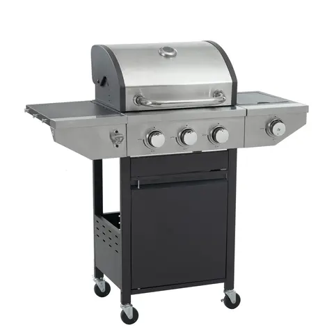 3+1 Burner Propane Gas Grill with Side Burner, Outdoor BBQ Grill with Stainless Steel Burners, Side Shelves & Wheels