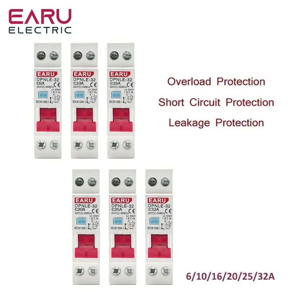 

18MM RCBO Type AC Residual Automatic Circuit Breaker 6KA 1P+N 2P 16A 20A 230V With Over Current Leakage Protection 30mA EKL9-40