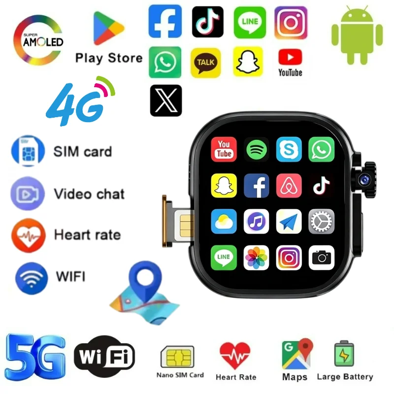 Neue 4G/5G Android Smartwatch DW100 PRO 2,29 Zoll AMOLED-Bildschirm WiFi GPS App-Download Play Store SIM-Karte Fingerabdruck-Entsperrung