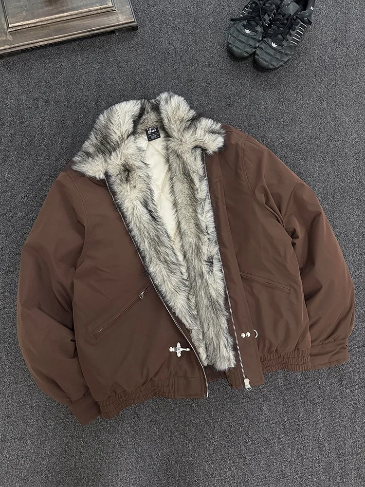 سترة Thiened American Sle الرجالية القطنية مع ياقة من الفرو للدفء والخريف والشتاء وزر موسمي مزين للارتداء اليومي #2