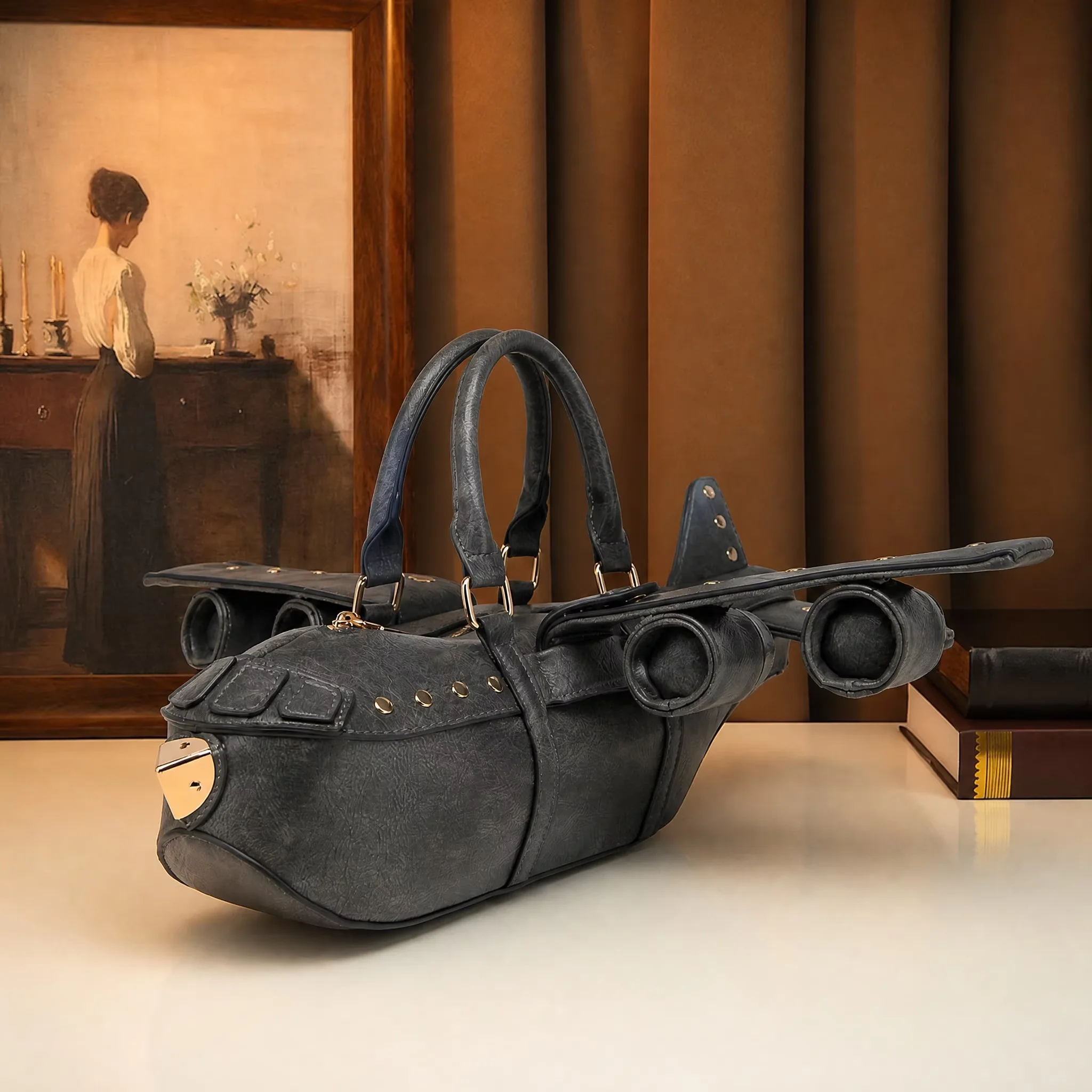 Women Bags Grey - Retro Grey Airplane Shaped Bag Gold