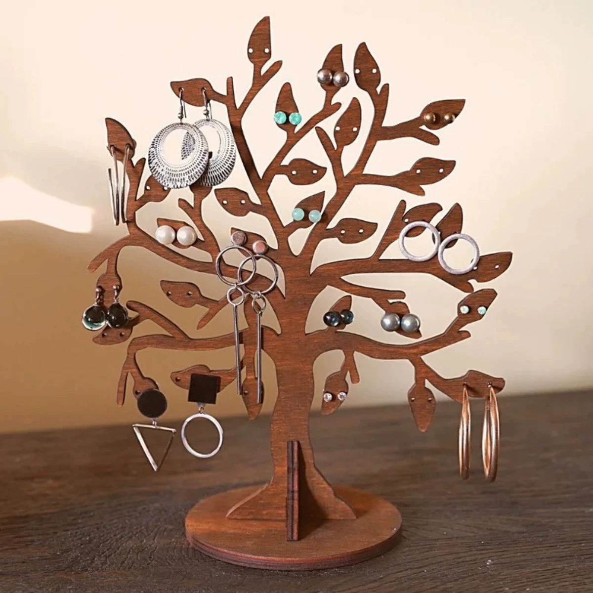 

Creatival Wood Tree Earrings Display Stand Ear Stud Dangle Earrings Necklace Bracelet Jewelry Storage Rack Counter Showcase Prop