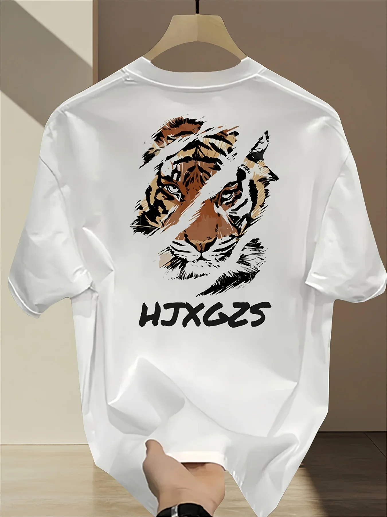 

Trendy Tiger Head Printed T-shirt for Men Summer 100% Cotton American High Street T-shirt Loose Round Neck Short Sleeve
