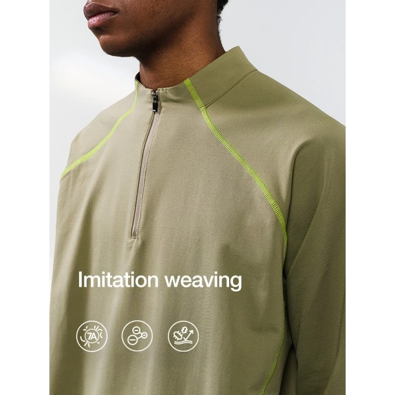 

Men's Long-sleeved T-shirt 2025 Autumn New Outdoor Windproof High-neck Half-zipper Bottoming Shirt Sports Leisure Stretchable