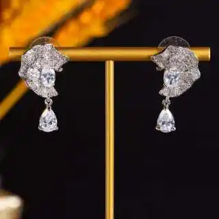 hibride-新しいかわいいエレガントなシルバーカラーのイヤリング女性のドレスの装飾日常ライト高級ジュエリー結婚式ホリデーギフト-e369