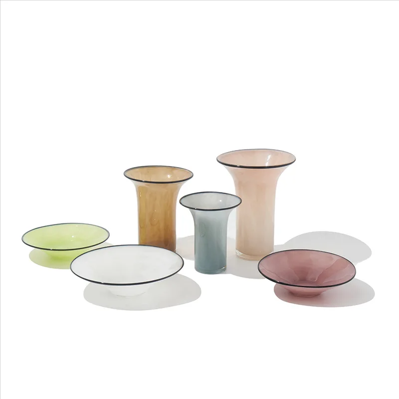 

Porcelain powder black edge open vase flower dining table TV cabinet simple household glass fruit plate