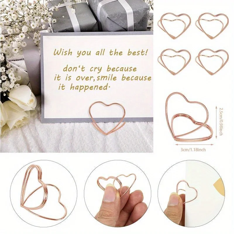 20Pcs Double Heart Shape Metal Memo Holder Table Placecard Holder Photo Clip Card Stand Wedding Banquet Heart Message Holder