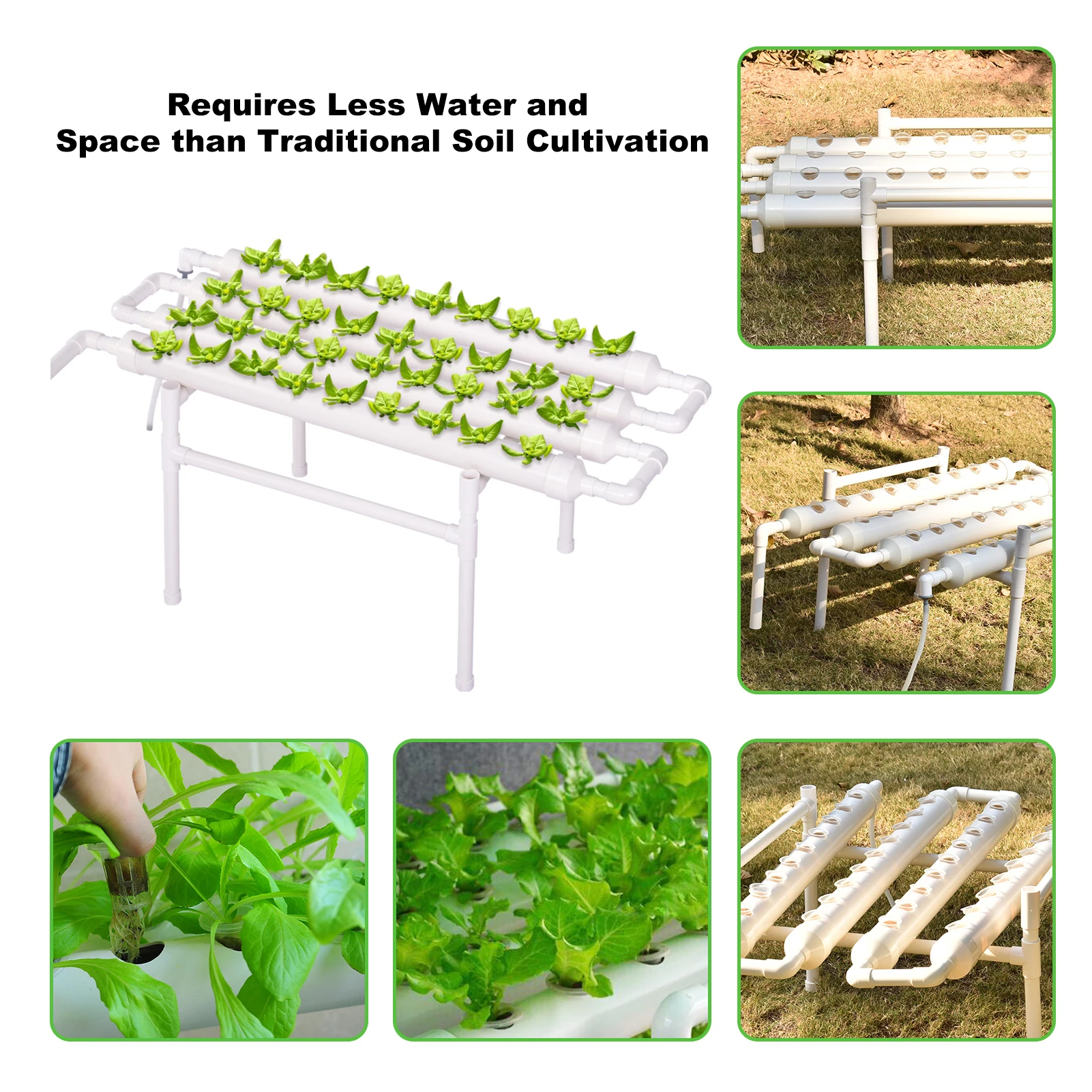 36 Sites Hydroponic Growing System, Pvc Pipe Indoor Garden Plant Grow Kit with Water Pump and Timer, Soilless Cultivation Vertical Planter Rack for Leafy Vegetables Herbs, Space-Saving Home Gardening Equipment