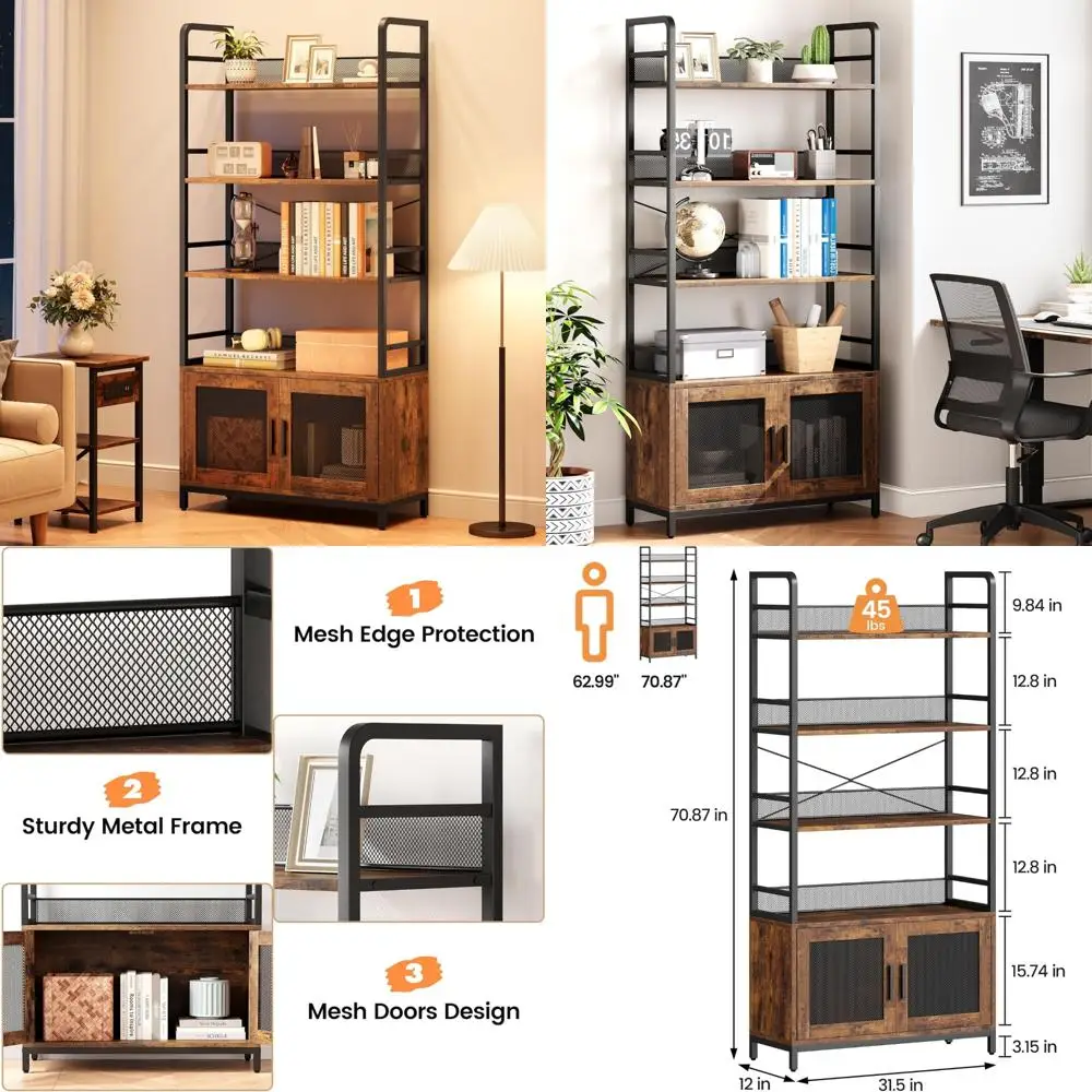 5 tiers bookshelf, metal storage organizer book rack, modern white bookcase shelf, utility shelf, adjustable garage shelving, or