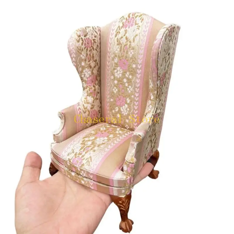 E7CE Sturdy Doll House Armchair with Floral Pattern Kids Roleplay Game Props 3