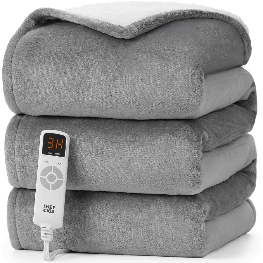 

Одеяло с подогревом Электрическое одеяло Одеяло с подогревом с 6 уровнями нагрева 10-часовое автоматическое выключение Мягкое уютное моющееся одеяло из шерпа