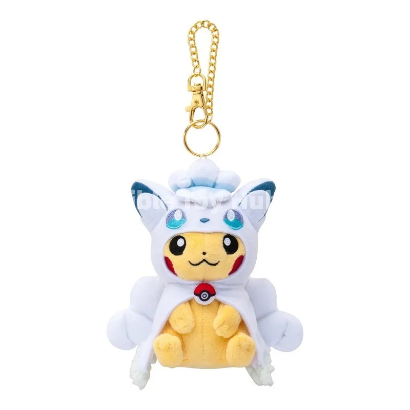Genuine Pokemon Plush Keychain Cute Alolan Vulpix Costume Pikachu / Halloween Squirtle Doll Anime Bag Pendant Collectible Gift