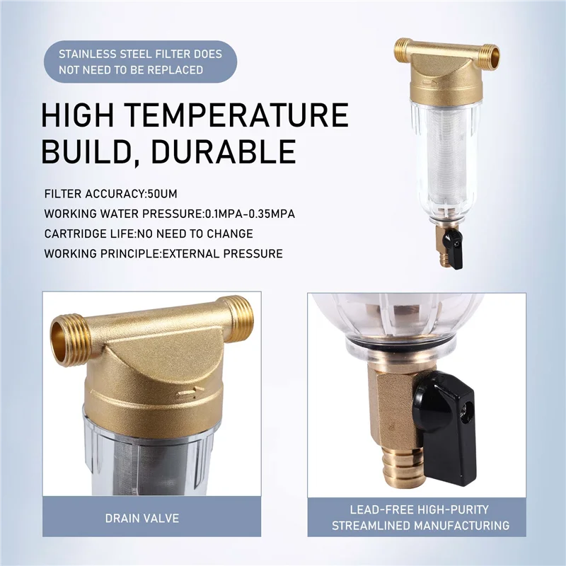 A11E-4 Split-Mouth Water Filters Front Purifier Copper Lead Pre-Filter Backwash Remove Rust Contaminant Sediment Pipe