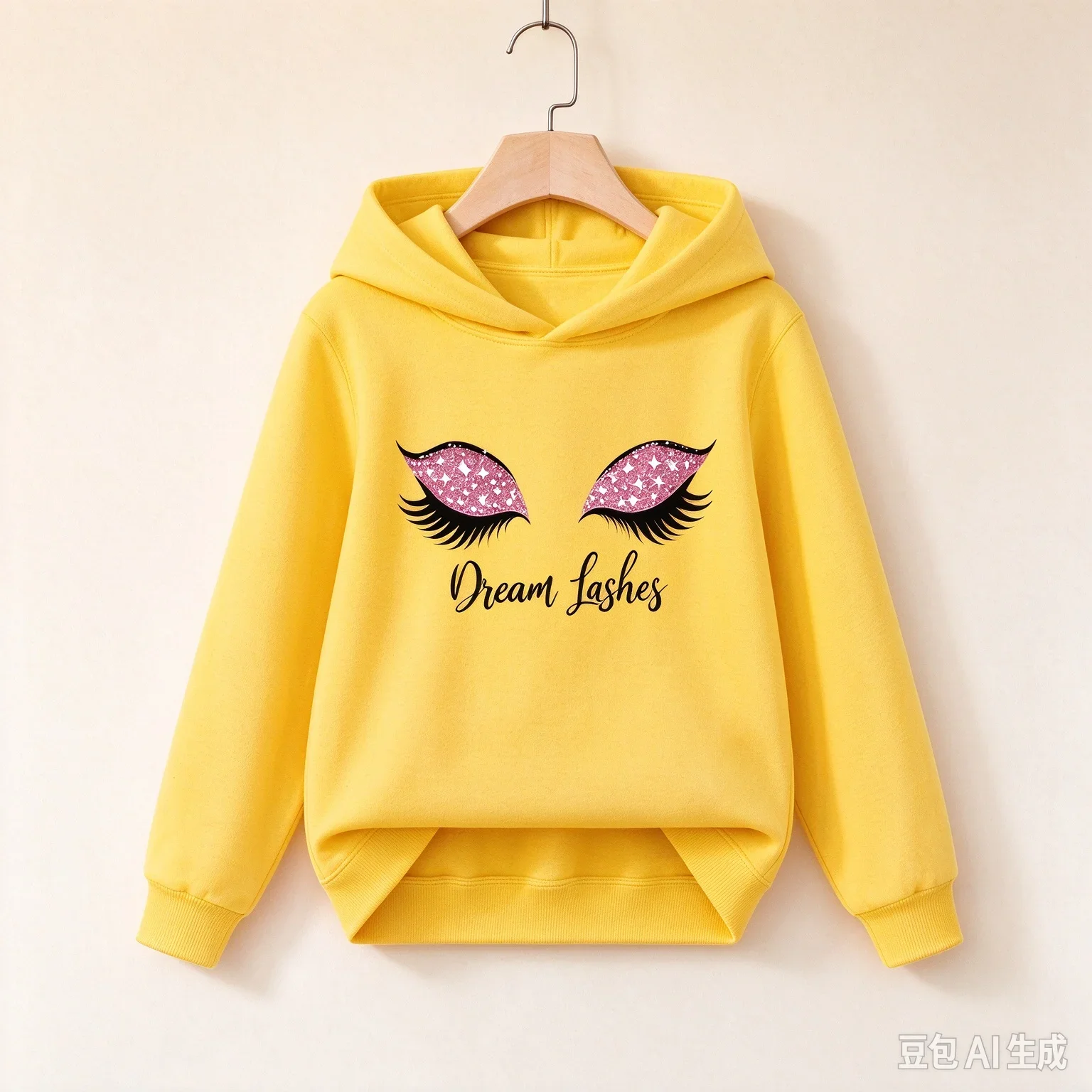 Boys' and girls' plush hooded sweatshirts with cute closed eye printed slim fit, autumn and winter long sleeved pullovers,