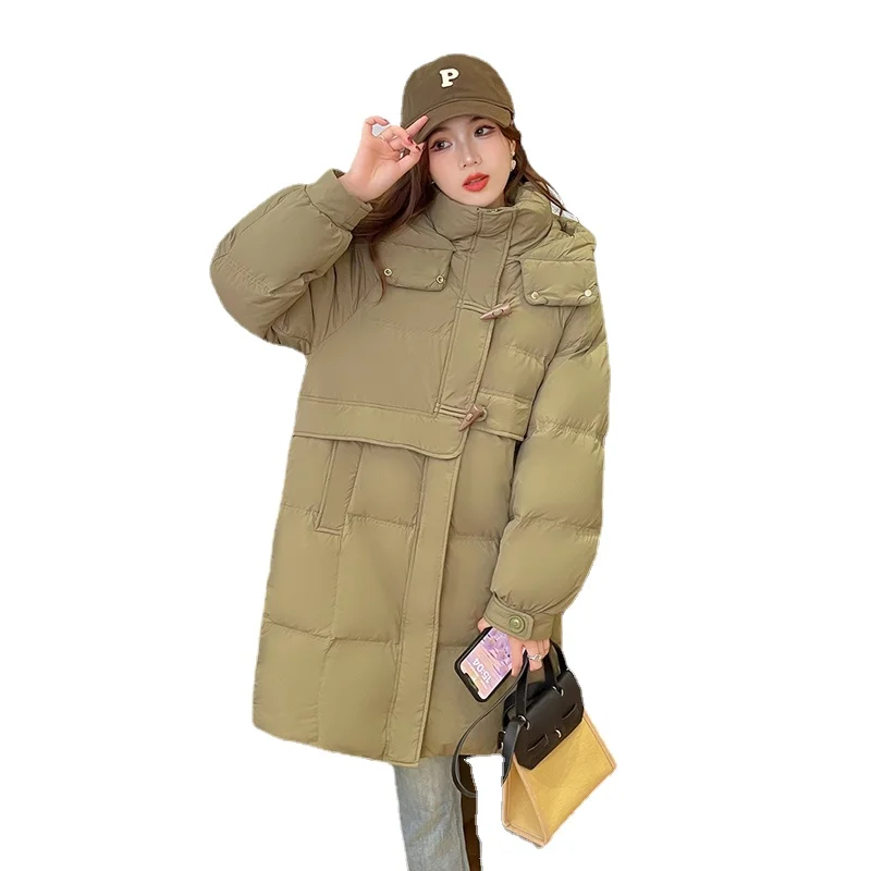 Winter New Women\'s Down Coat Fashion Loose Hooded FemaleParkas White Duck Down Thickened Warm Parka