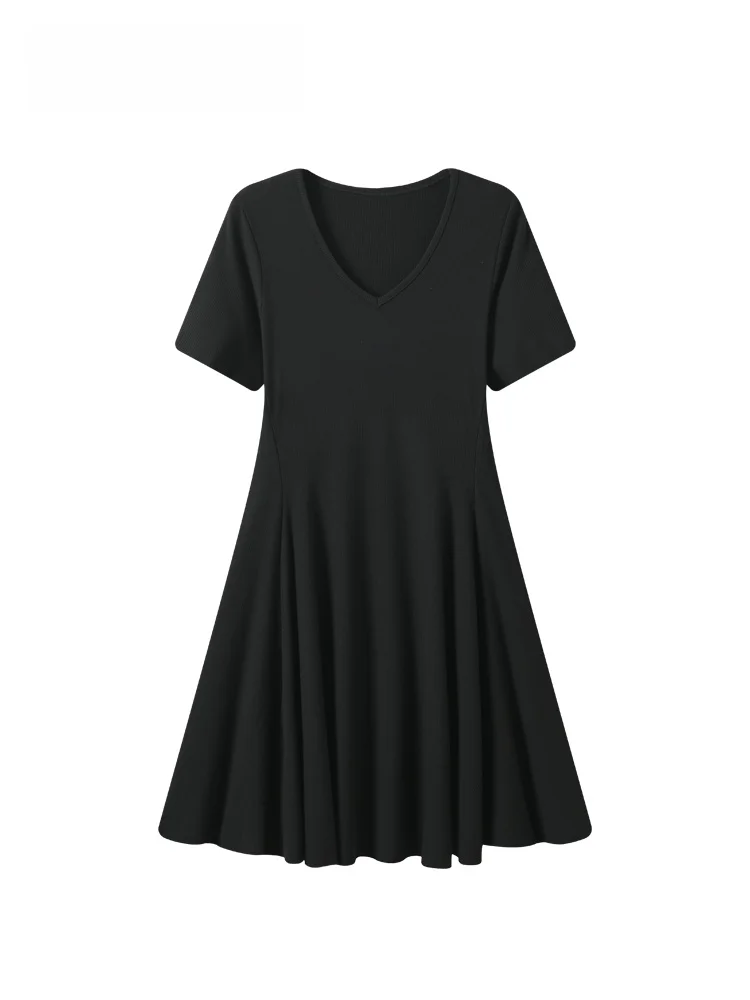 

Summer New Style Cara CLUB plus Size Dress Short Sleeve Women's Fashion Slimming A-Line Midi Dress French Style Knitted Polye...