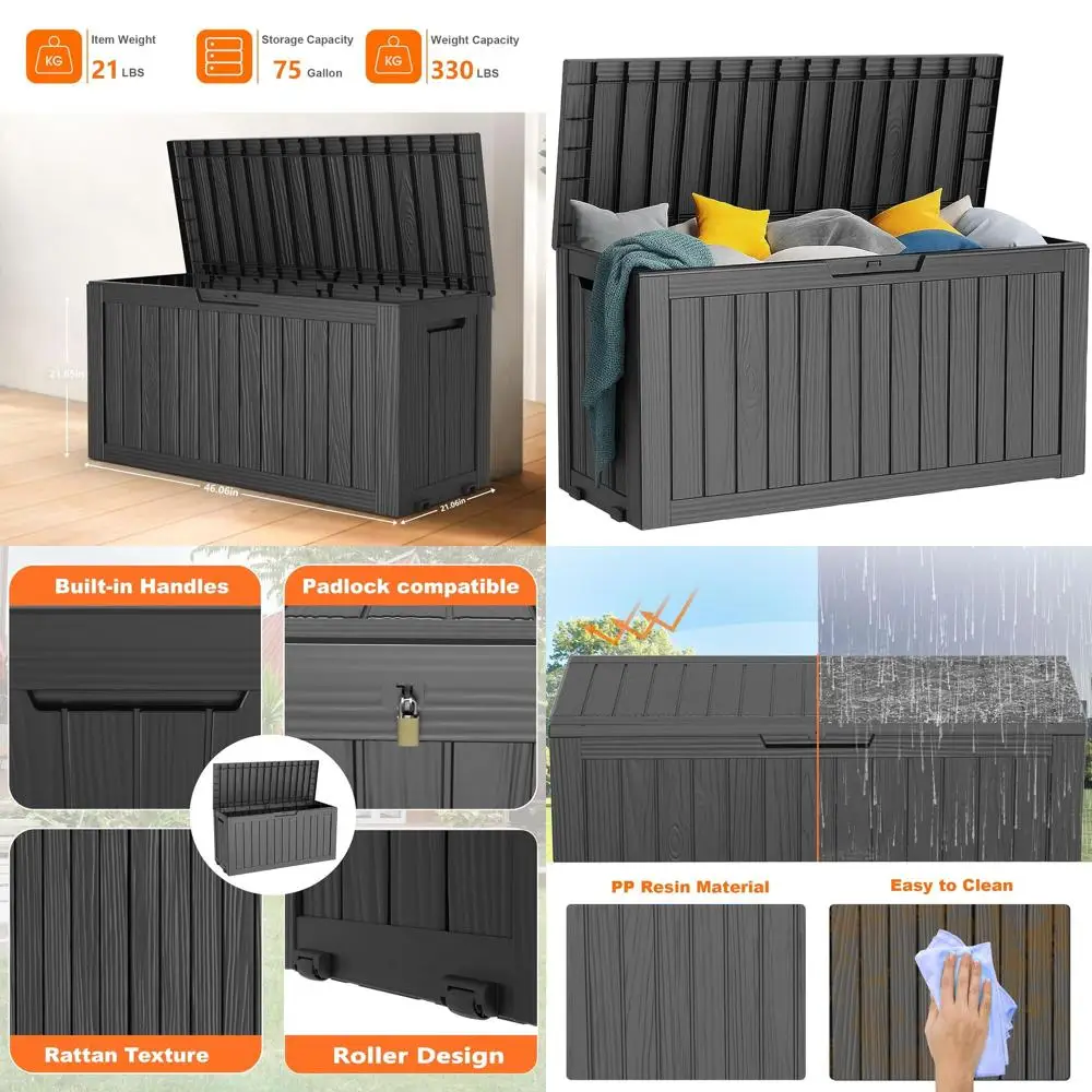 

Всепогодный ящик для хранения палубы емкостью 75 галлонов — запираемый ящик для уличной мебели и инструментов для патио, черный