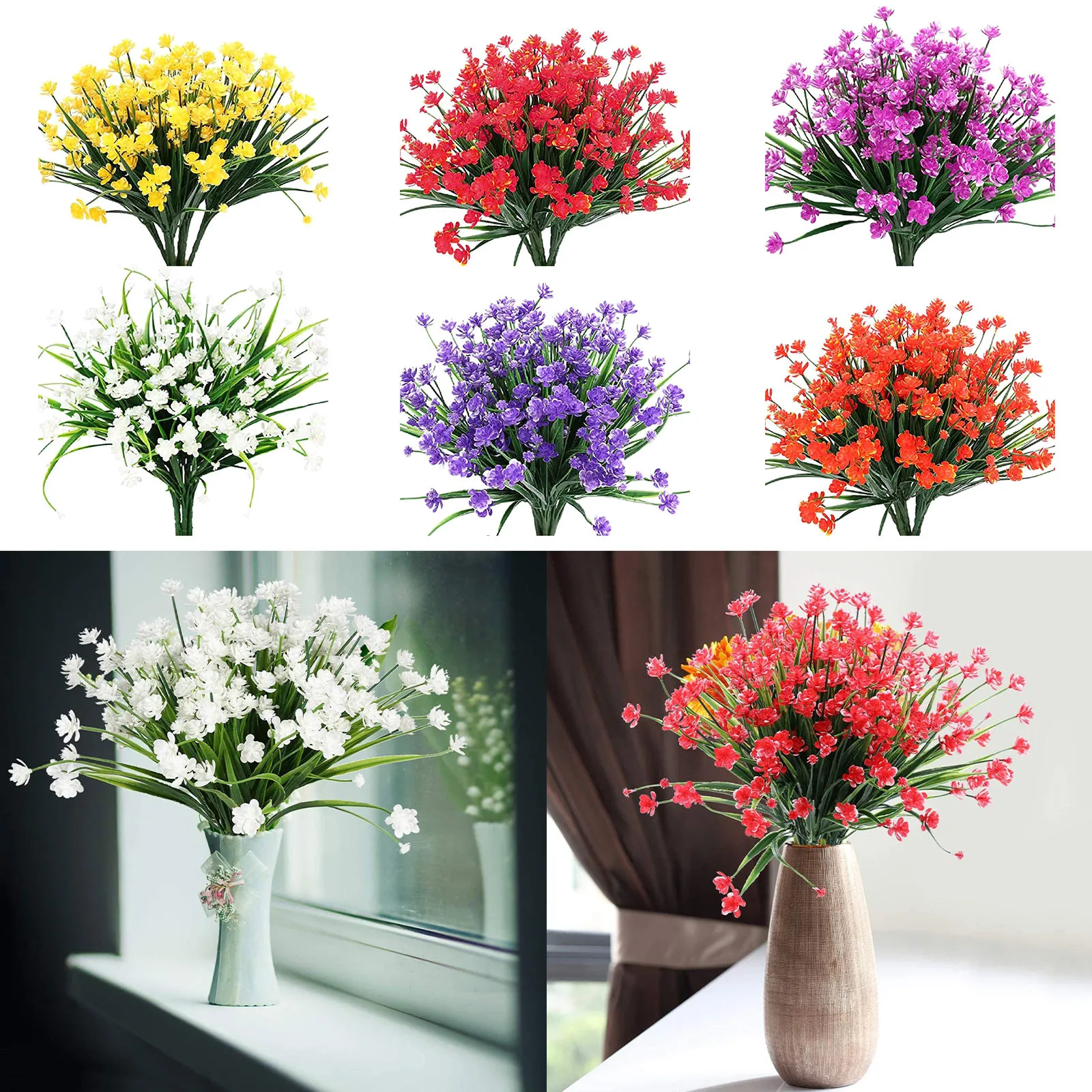 6pcs fiori artificiali simulati primavera erba camelia cesto di fiori all'aperto decorazione della finestra cucina di casa decorazione della tavola di nozze