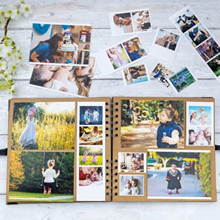 Scrapbook Album 60 Pages Thick 200gsm Kraft Paper, Photo Album Scrapbook, Memory Book - Ideal for Your Scrapbookg Albums Art an