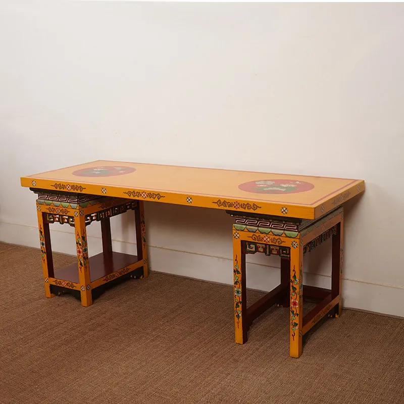 New Chinese-style desk elm solid wood computer painted  simple classical single bed