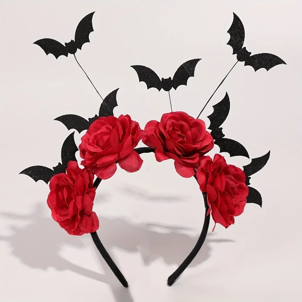 Black Artificial Flowers Halloween Headband Lace Design Rose Flower Witch Hairband Bat Spider Web Party Role-playing Accessory