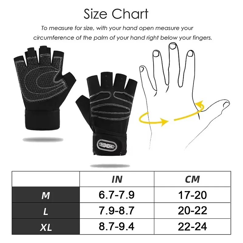 1 Pair Breathable Half Finger Gym Workout Gloves with Wrist Support Wrist Wrap for Men Women Weightlifting Training Cycling