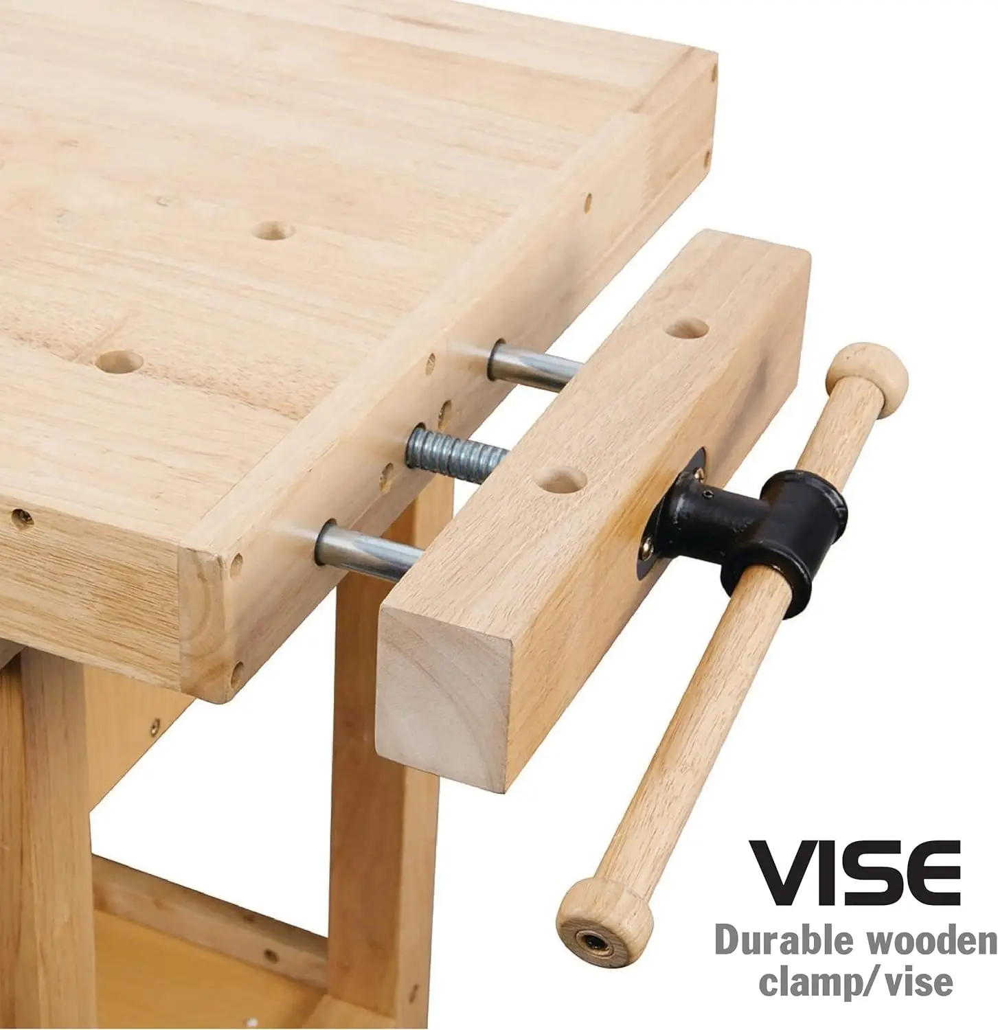 60-Inch Wooden Workbench - Rubberwood Workbench with 4-Drawer, 450lbs Weight Capacity - Perfect Workbench