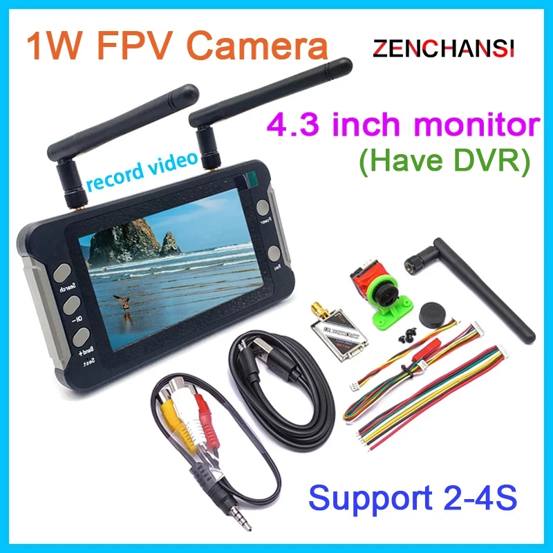 Over 5km 5.8G 48CH 1000mW FPV Transmitter and 2.1mm CMOS 1500TVL fpv camera with 4.3 inch FPV Monitor VR Record Video 800*480px