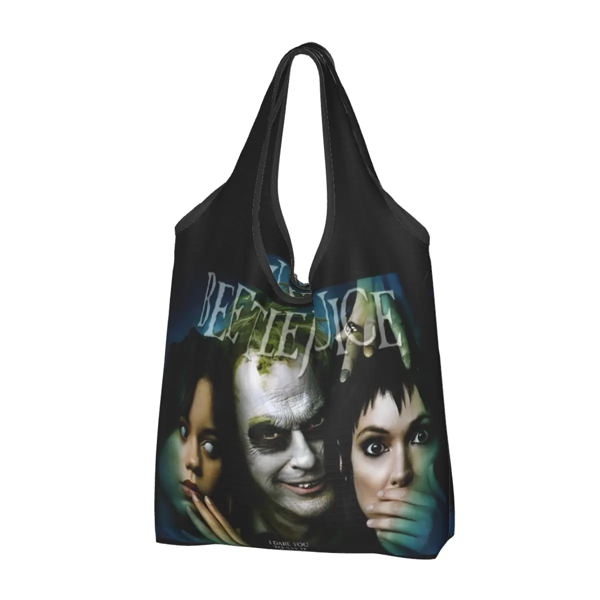 B-Beetlejuice 2 Horror Movie Reusable Shopping Grocery Bags Foldable 50LB Weight Capacity Halloween Eco Bag Eco-Friendly Durable