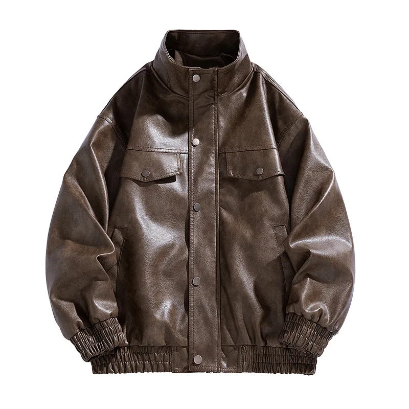 Vintage Leather Jacket Man Spring Autum PU Biker Jacket Windbreaker for Men Streetwear Racing Bomber Jacket Coats Men Clothes