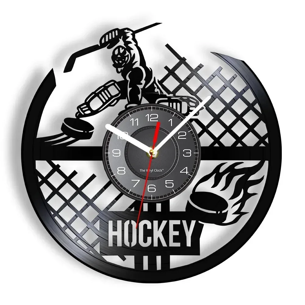 Ice Hockey Comtemporary Vinyl Wall Clock Gridding Modern Designed Hockey Sobre Hierba LP Record Timepieces Hanging Artwork Decor