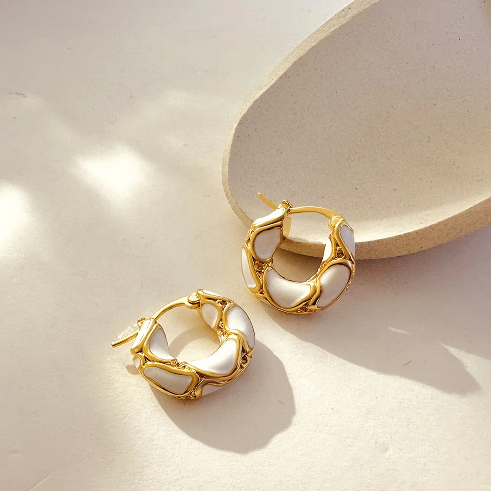 New Trendy Enamel Color Metal Texture Small Hoop Earrings for Women Gold Plated Statement Ear Buckle Creative Jewelry Gifts